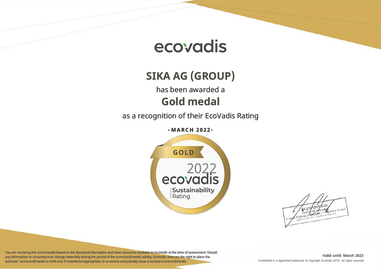 Certificado Medalla de Oro EcoVadis  2022